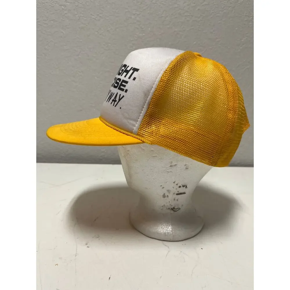 Vintage “EAT RIGHT. EXERCISE. DIE ANYWAY.” Snapback Trucker Hat Cap Yellow Mesh
